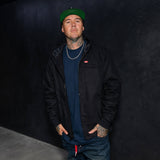 Deluxe jacket, dark hooded zip-up with chest pocket and drawstring hem