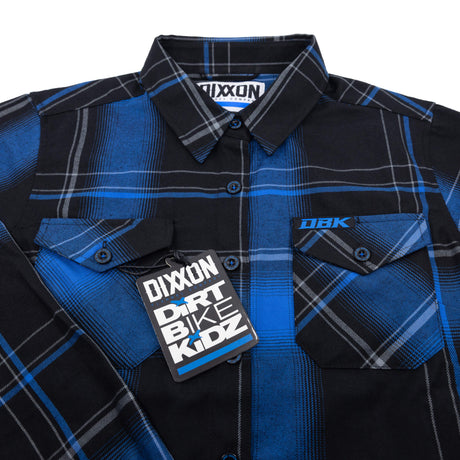 Women’s blue-and-black plaid flannel shirt with button-front chest pockets and tag