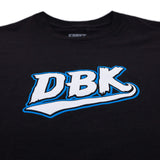 Youth premium tee, black knit with blue-outlined DBK logo print
