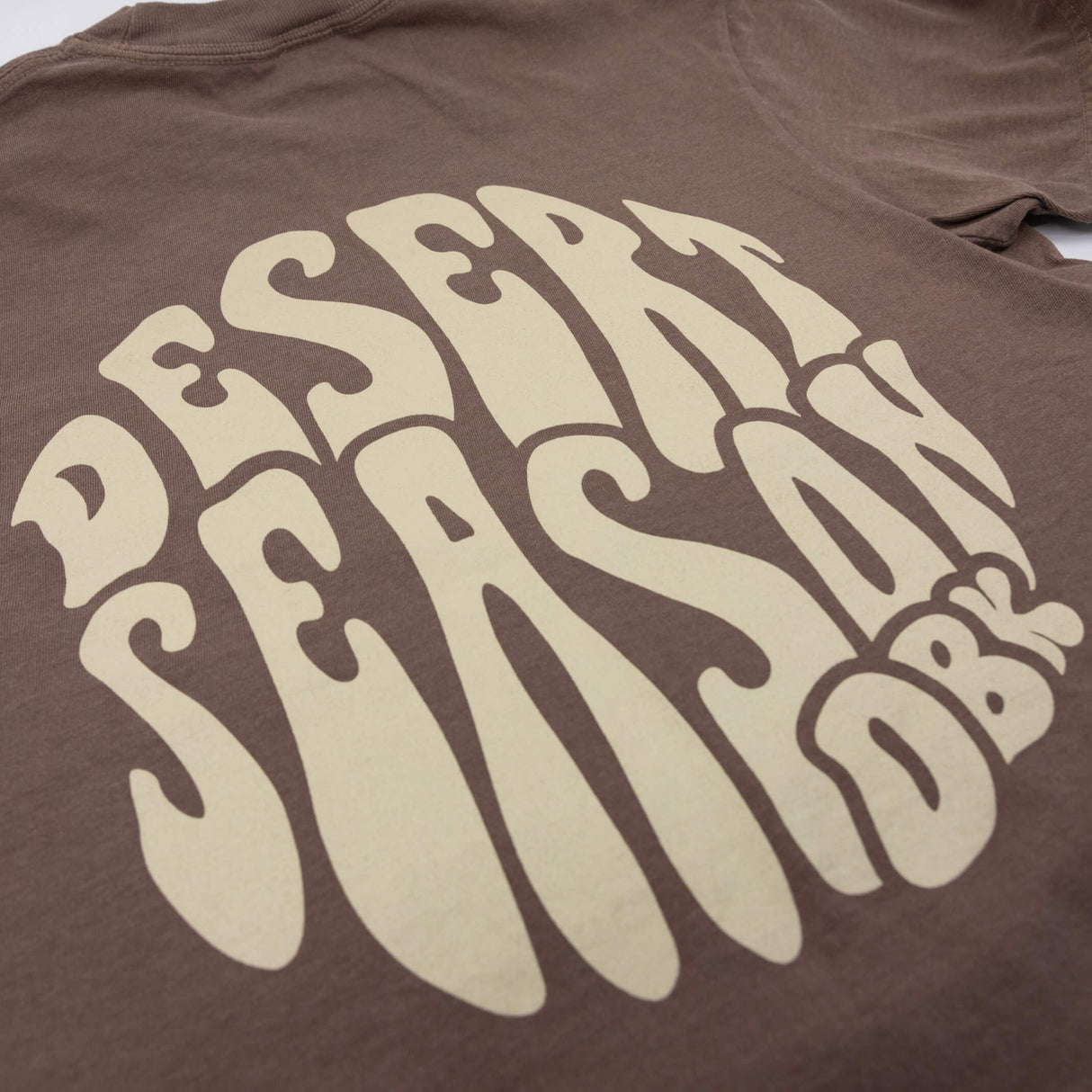 Women's brown graphic T-shirt with large cream lettering design