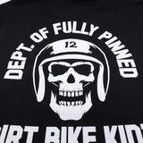 Black kids graphic tee close-up of back skull helmet emblem filling the chest area.