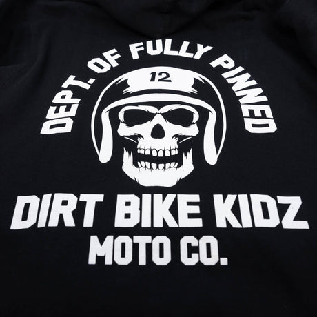 Schwarzer Hoodie mit großem Totenkopf-Print und Schriftzug „DIRT BIKE KIDZ“