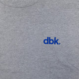 Heather gray crew T-shirt with blue dbk logo on the chest