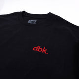 Black crew T-shirt with red dbk logo on the chest