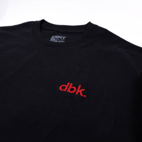 Black crew T-shirt with red dbk logo on the chest