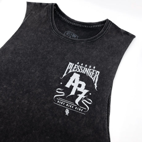 Dark gray tank top with white 17 and Aaron Blessing text graphic