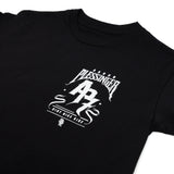 Black T-shirt with small back Pleasinger AP7 Dirt Bike Kid logo print