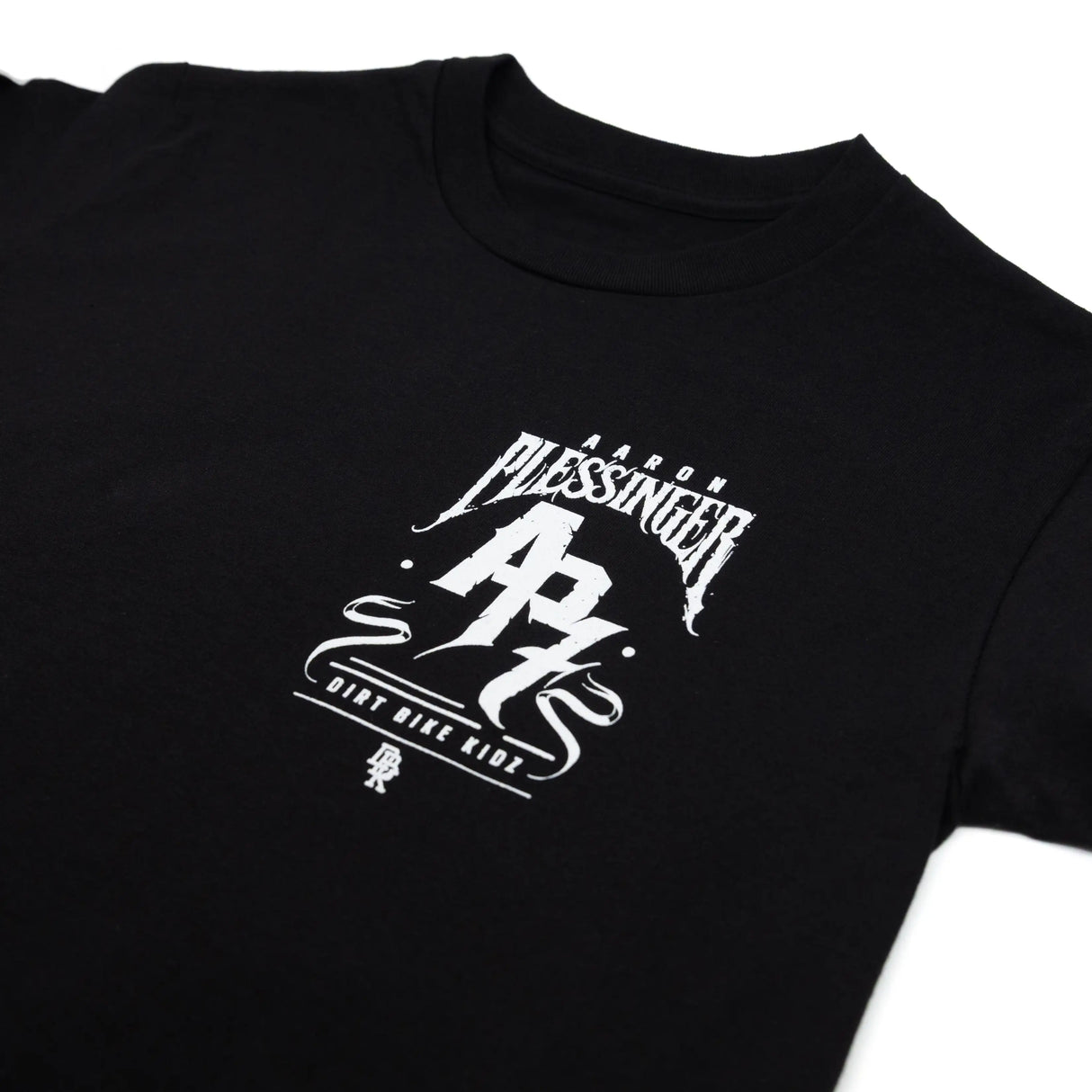 Black youth T-shirt chest graphic with white “Blessinger” lettering and “dirty bike kid” text.