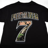 Black T-shirt with Plessinger 7 large back graphic