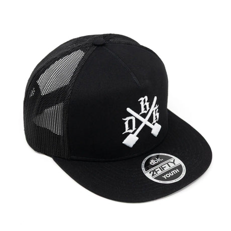 2Fifty youth trucker cap, black mesh panels, front crossed logo and snapback