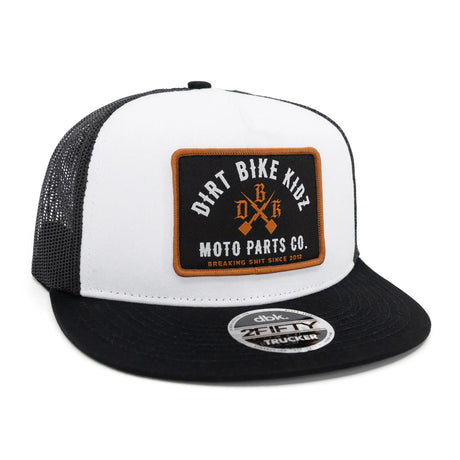 DBK 2Fifty trucker cap: white front panel, black brim and mesh sides, logo patch