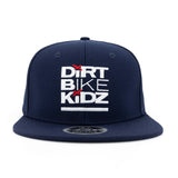 Navy snapback hat with Dirt Bike Kidz front embroidery