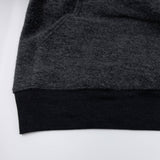 Women’s dark charcoal pullover hoodie sleeve cuff and bottom hem detail