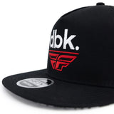 Black trucker cap with white dbk text and red wing emblem on side