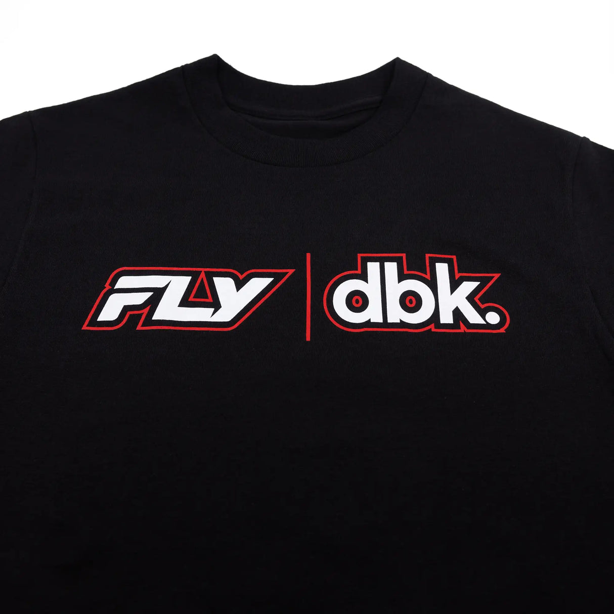 Black T-shirt with large FLY | dbk chest logo graphic