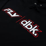 Black hoodie with large red and white front graphic logo
