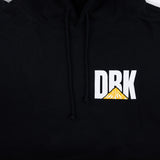 Schwarzer Hoodie mit Kapuzenkordeln und DRK-Logo-Print auf der Brust