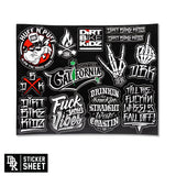 Sticker sheet with black graffiti bike decals and small sticker-sheet label panel
