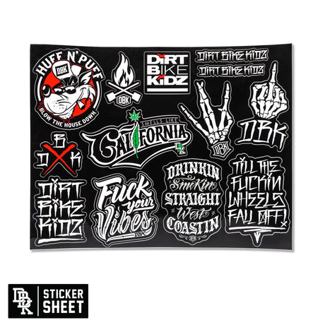 Sticker sheet with black graffiti bike decals and small sticker-sheet label panel