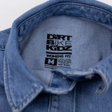 Burnout oversized denim shirt inside neck label with size M and Womens Fit text