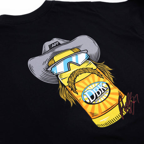 Youth premium tee, black, close-up character art with gray hat, blue goggles, yellow beard