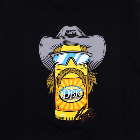 Youth premium tee, black, close-up face-and-hat illustration with blue goggles and DBK emblem