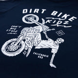Navy youth premium tee with large rider illustration graphic on front