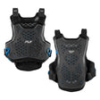 Black chest protector with ventilated mesh, blue accents, and adjustable shoulder straps