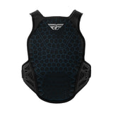 FLY roost guard vest with blue hex pattern and black side panels, back view