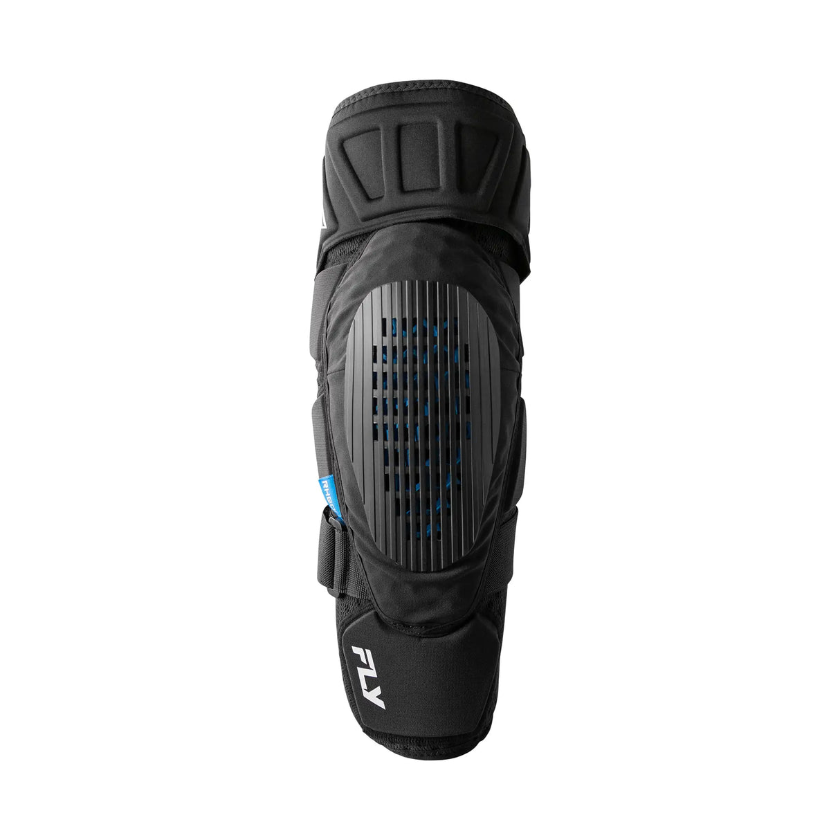 Black knee guard with vertical vent panel and molded protection