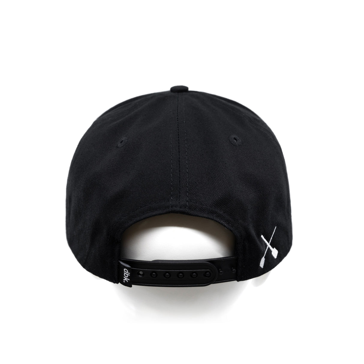 Black snapback cap with X logo on side and adjustable back strap