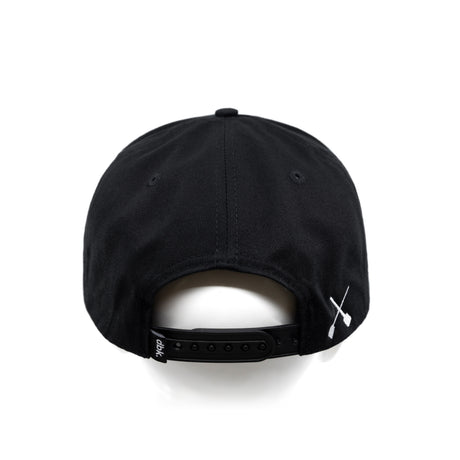 Black snapback cap with X logo on side and adjustable back strap