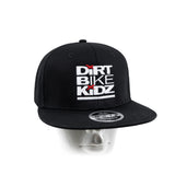 Black snapback hat with Dirt Bike Kidz front logo and curved brim