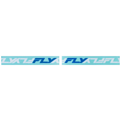 Light blue goggle strap with repeating logo graphic