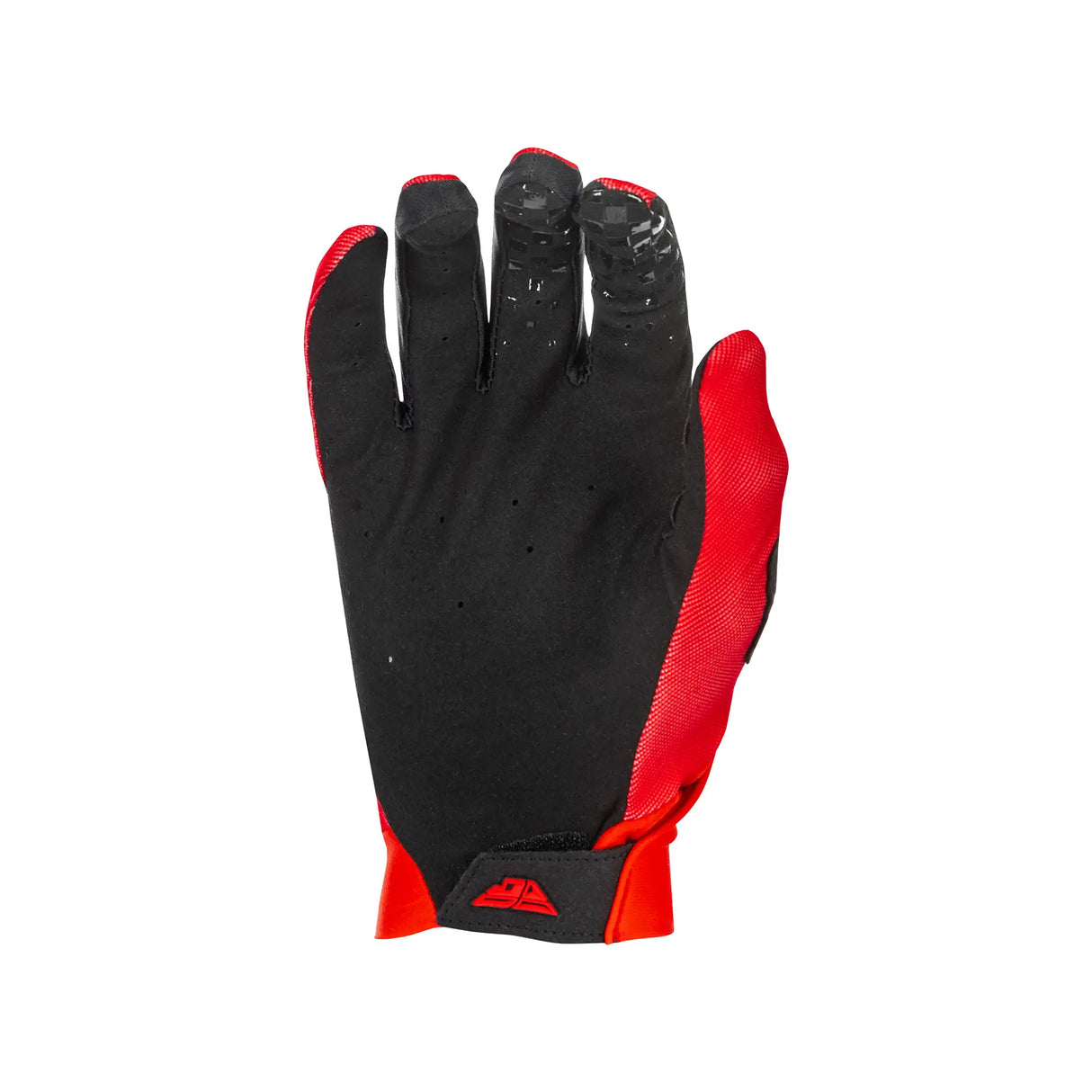 Black glove with red side panel and padded knuckles on fingers