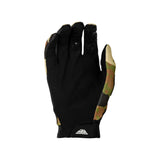 Black youth motocross gloves with camouflage trim on back of hand and fingers