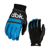 Black and blue Pro Lite cycling gloves, dbk logo on knuckles, paired view.