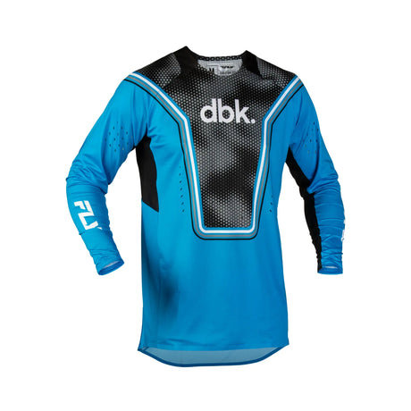 Blue and black cycling jersey with dbk. logo, neon piping, long sleeves