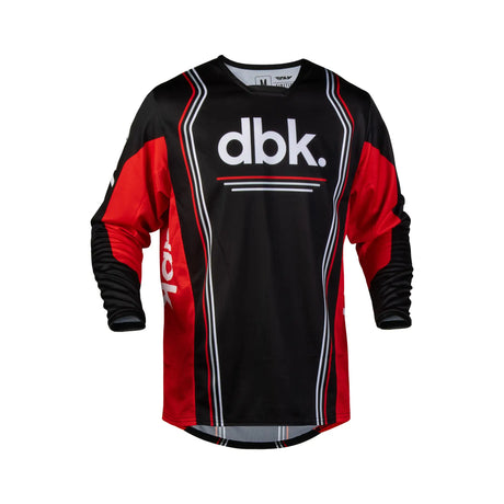 Kinetic DBK jersey, black and red long sleeves with dbk front logo and stripes