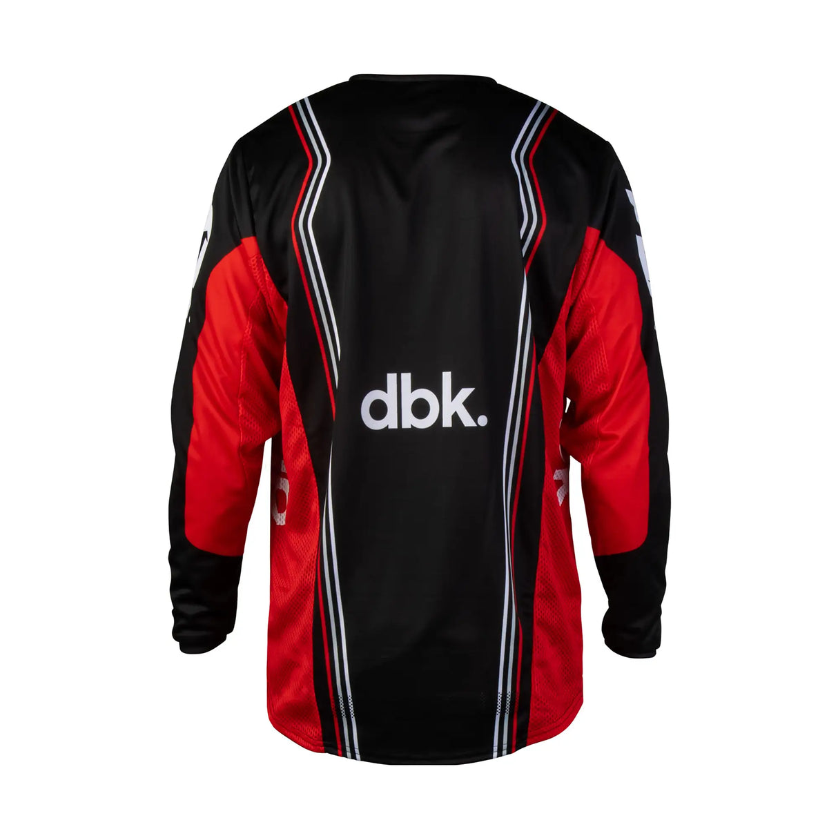 Kinetic DBK jersey, black and red long sleeves with dbk logo on the back