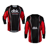 Kinetic DBK jersey set, black and red with dbk logos (front and back shown)
