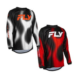 Youth motocross jersey with black, white, and orange graphics; long sleeves