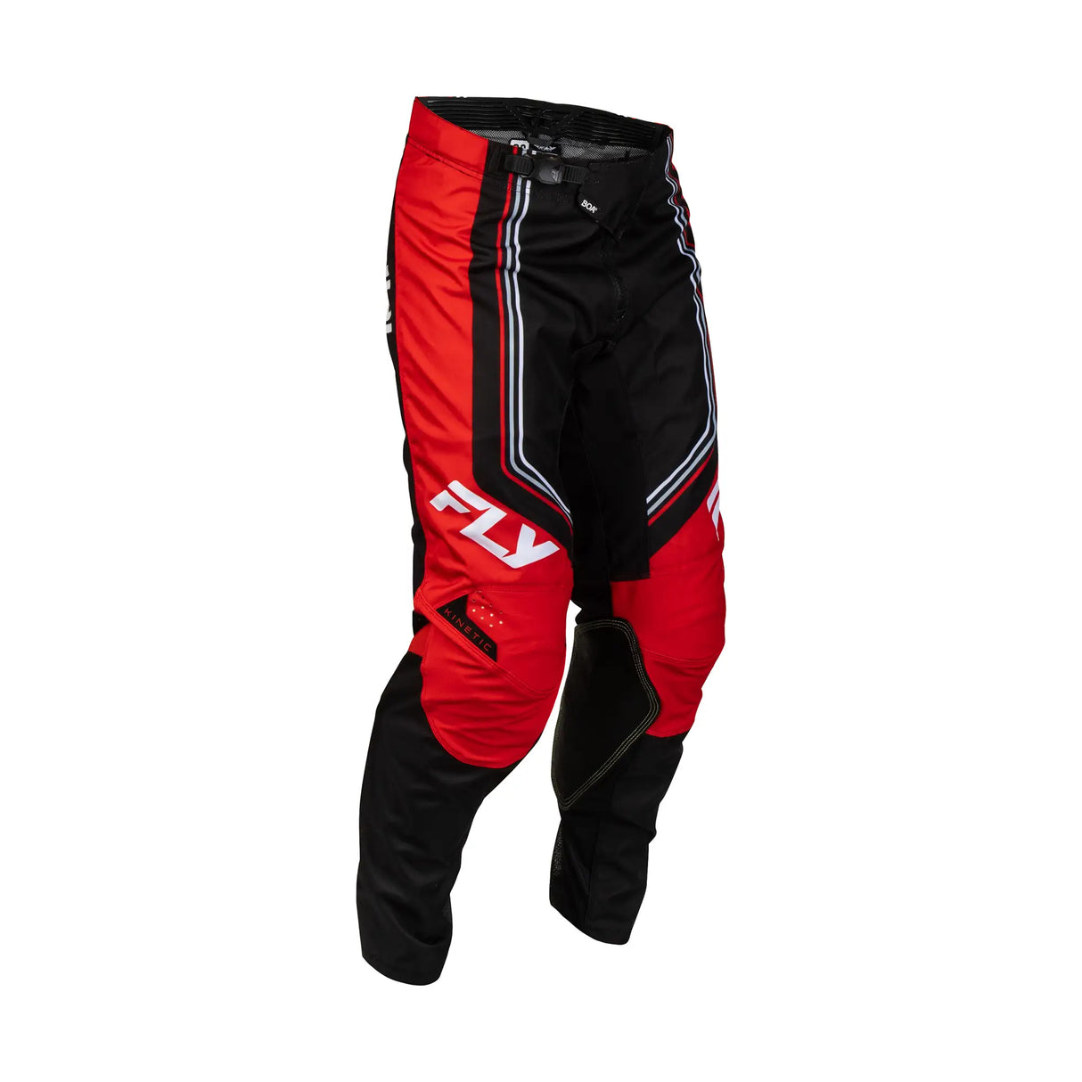 Kinetic pant in red and black with contrast side piping and dbk logo on thigh