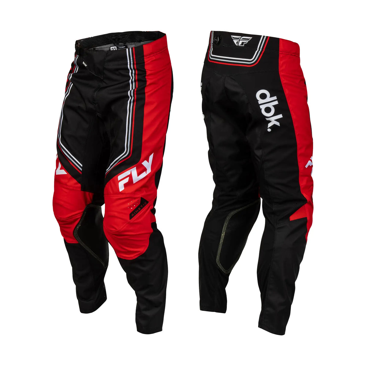 Kinetic pant in black and red with FLY logo at leg and vertical contrast stripe