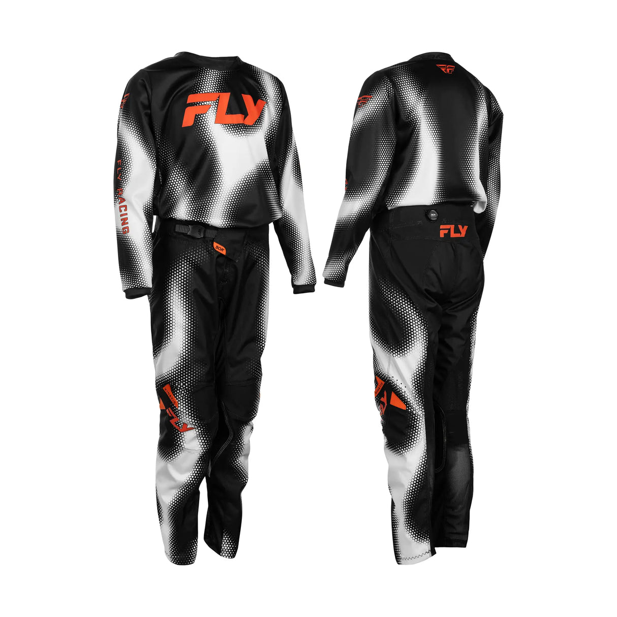 Youth motocross jersey and pants set with black-and-silver graphic print