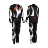 Youth motocross jersey and pants set with black-and-silver graphic print