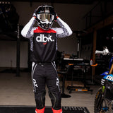 Motorcycle pant, black with white side accents and graphic stripe down the leg