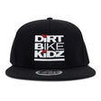 Black snapback hat with Dirt Bike Kidz logo patch on front.
