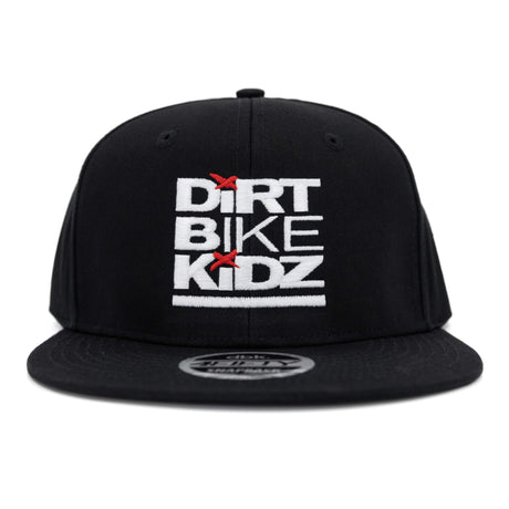 Black snapback hat with Dirt Bike Kidz logo patch on front.