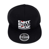 Black snapback hat with Dirt Bike Kidz front logo and dbk 4Fifty badge.